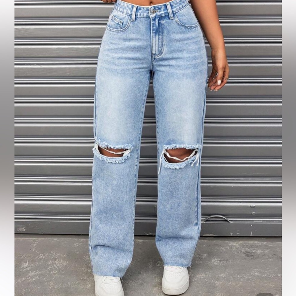 SHEIN Blue Flare Wide Leg Jeans